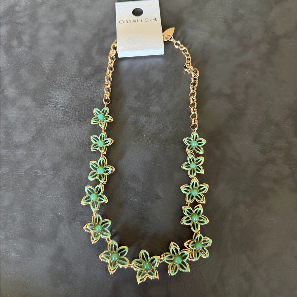 NWT Coldwater Creek Primrose Tiered Necklace Gold Floral Enamel